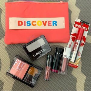 6 Piece Makeup Lot with Makeup Bag! Maybelline, CoverGirl, Nyx, Mellie 